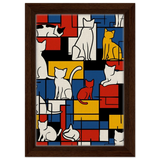 MondriCats – A Purrfect Balance | Wall art print - Framed Canvas - 20x30 cm / 8x12″ - Dark wood frame