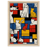 MondriCats – A Purrfect Balance | Wall art print - Framed Canvas - 30x45 cm / 12x18″ - Wood frame