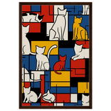 MondriCats – A Purrfect Balance | Wall art print - Framed Canvas - 60x90 cm / 24x36″ - Dark wood frame