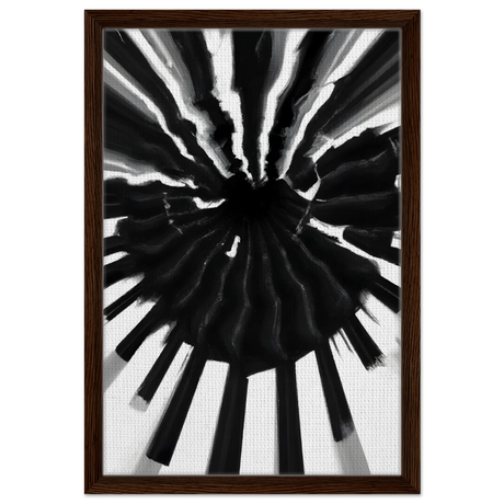 Monochrome Pulse | Modern Abstract Expressionist Wall art Print - Framed Canvas - 40x60 cm / 16x24″ - Dark wood frame