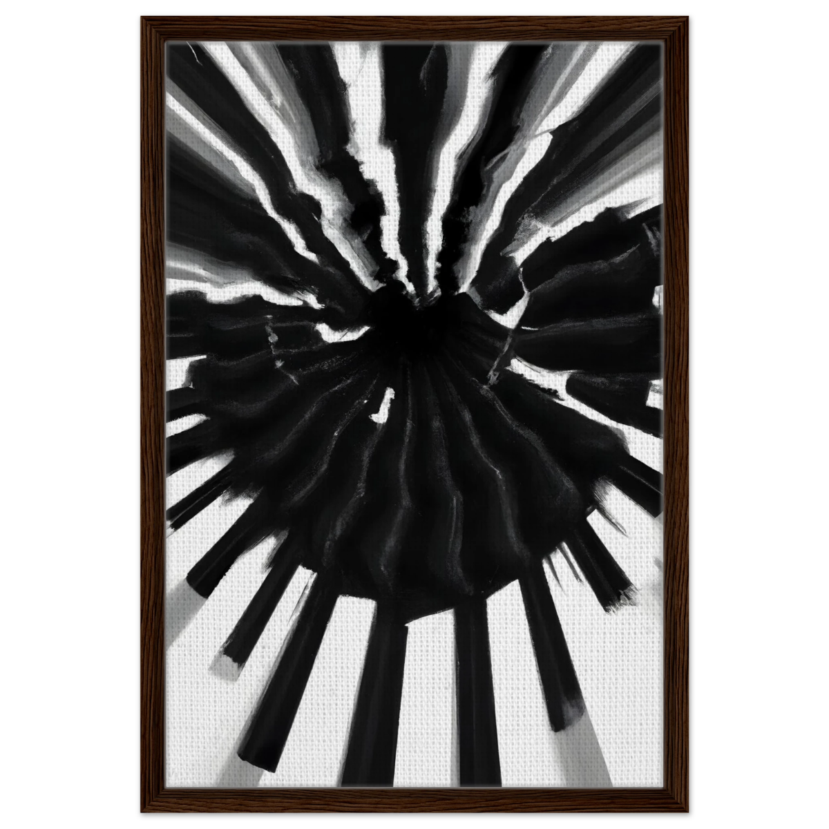 Monochrome Pulse | Modern Abstract Expressionist Wall art Print - Framed Canvas - 50x75 cm / 20x30″ - Dark wood frame
