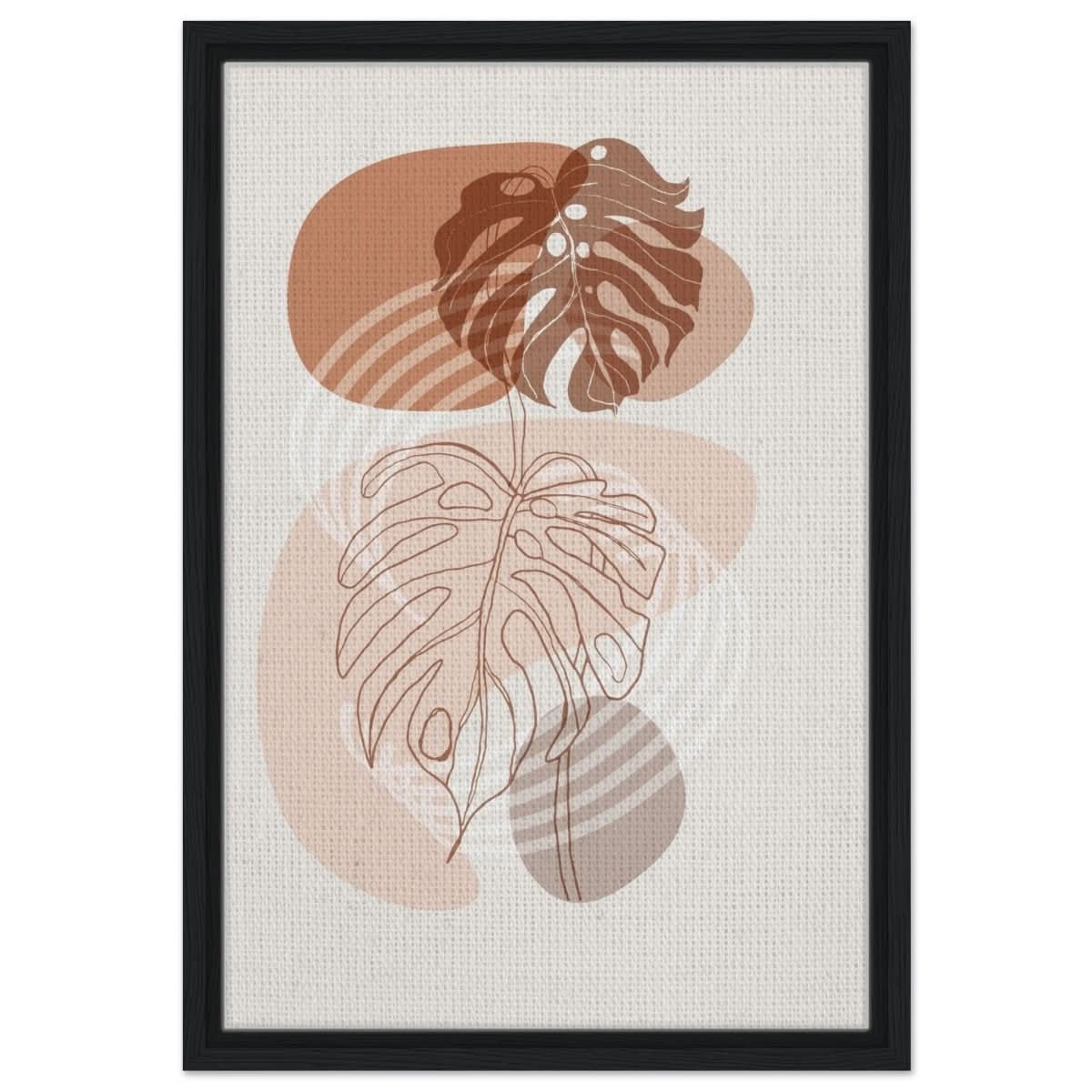 Monstera Minimal: Abstract Flow | Wall art Print - 40x60 cm / 16x24″ - Framed Canvas - Black frame