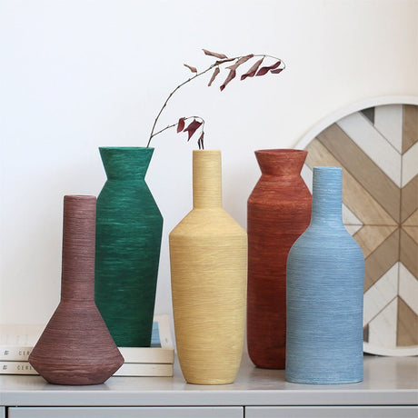 Morandi Brushed Ceramic Vase – Nordic Minimalist Hand - Painted Décor - A - 