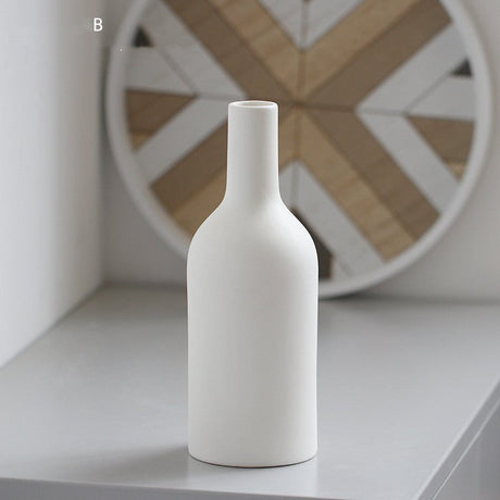 Morandi Brushed Ceramic Vase – Nordic Minimalist Hand - Painted Décor - B white - 