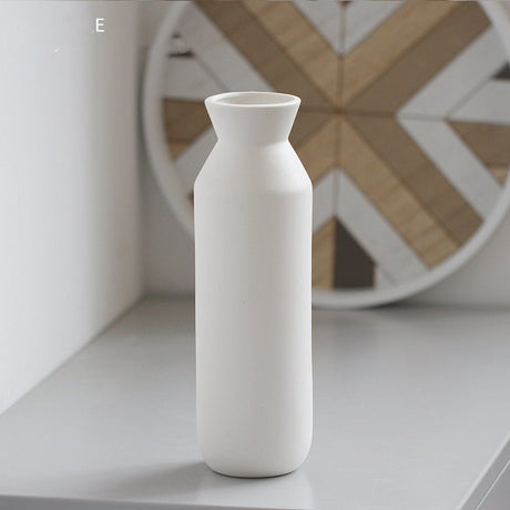 Morandi Brushed Ceramic Vase – Nordic Minimalist Hand - Painted Décor - E white - 