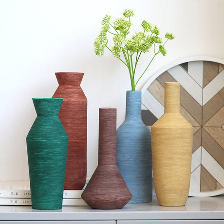 Morandi Brushed Ceramic Vase – Nordic Minimalist Hand - Painted Décor - A - 