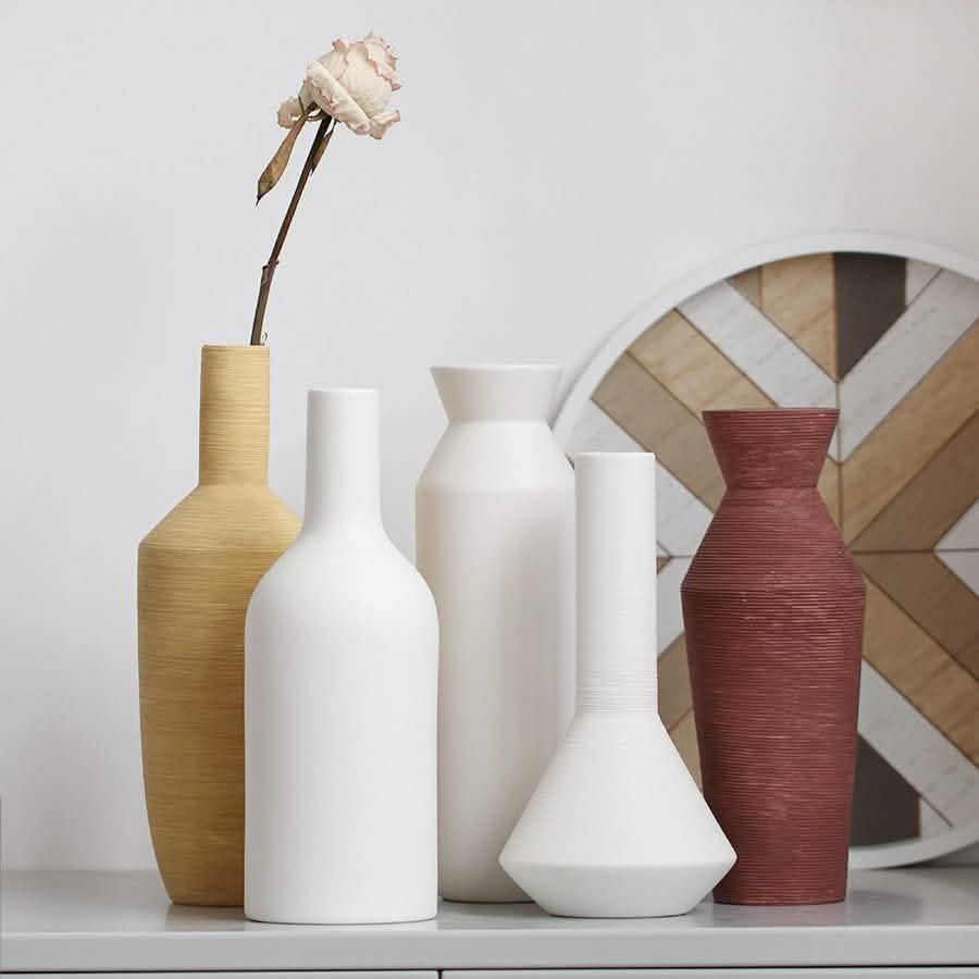 Morandi Brushed Ceramic Vase – Nordic Minimalist Hand - Painted Décor - A - 