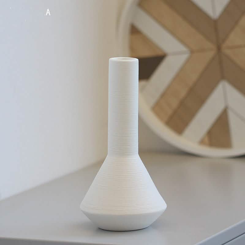 Morandi Brushed Ceramic Vase – Nordic Minimalist Hand - Painted Décor - A white brushed - 