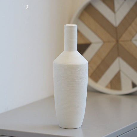 Morandi Brushed Ceramic Vase – Nordic Minimalist Hand - Painted Décor - D white - 