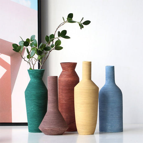 Morandi Brushed Ceramic Vase – Nordic Minimalist Hand - Painted Décor - A - 