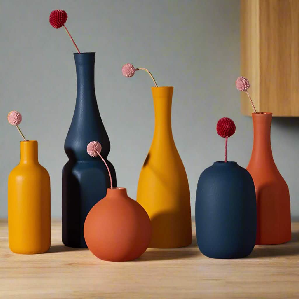 Morandi Ceramic Art Vase Collection – Minimalist Decorative Vases - Blue slender - 