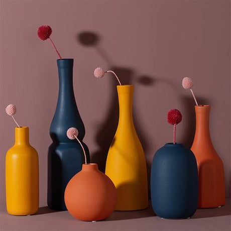 Morandi Ceramic Art Vase Collection – Minimalist Decorative Vases - Blue slender - 