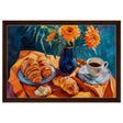 Morning Elegance: Croissants and Coffee | Still Life Contemporary Impressionism | wall art print - Framed Canvas - 40x60 cm / 16x24″ - Dark wood frame