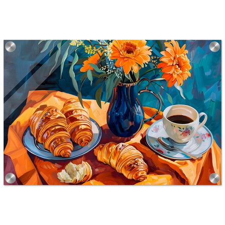 Morning Elegance: Croissants and Coffee | Still Life Contemporary Impressionism | wall art print - Acrylic Print - 30x45 cm / 12x18″ - 
