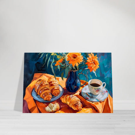 Morning Elegance: Croissants and Coffee | Still Life Contemporary Impressionism | wall art print - Aluminum Print - 30x45 cm / 12x18″ - 