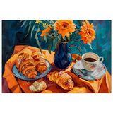 Morning Elegance: Croissants and Coffee | Still Life Contemporary Impressionism | wall art print - Wood Prints - 60x90 cm / 24x36″ - 
