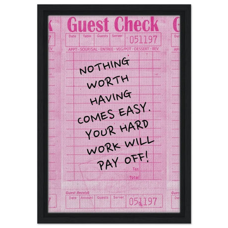 Motivational Pop Art wall art print | Hard Work - Framed Canvas - 30x45 cm / 12x18″ - Black frame