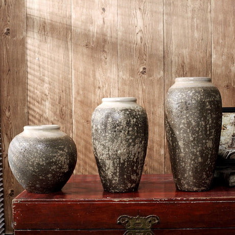 Mottled Retro Ceramic Vases – Handmade Chinese Glazed Pottery in Small, Medium & Large - Large Vase - 