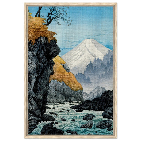 Mountainscape Harmony | Traditional Japanese Landscape Art - Framed Canvas - 60x90 cm / 24x36″ - Wood frame