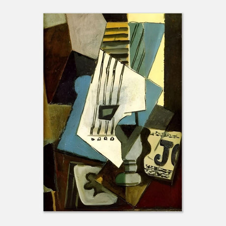 Nature morte - guitar, newspaper, glass and ace of clubs by Pablo Picasso 1914 - Aluminum Print - 70x100 cm / 28x40″ - 