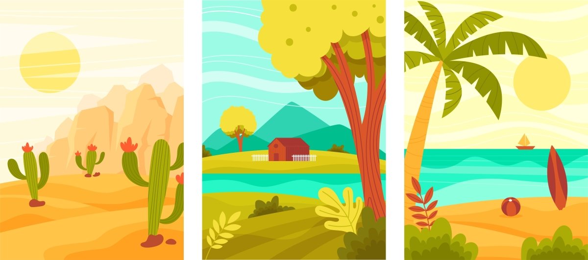 Nature’s Journey: From Sand to Shore| Kids's Room Trio Set | Wall Art Print - Canvas - 30X45 CM / 12X18″ - 