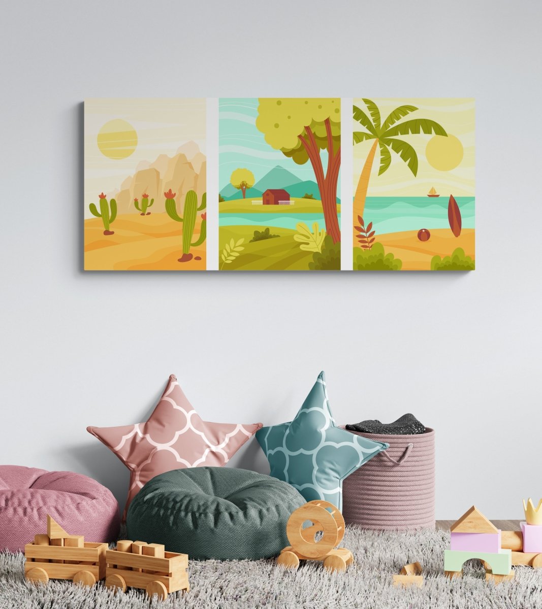 Nature’s Journey: From Sand to Shore| Kids's Room Trio Set | Wall Art Print - Canvas - 30X45 CM / 12X18″ - 