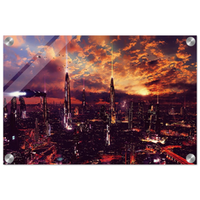 Neon Horizon | Futuristic Cityscape Wall art print - 30x45 cm / 12x18″ - Acrylic Print - 
