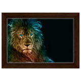 Neon Majesty – Abstract Lion Spirit Wall Art Print - Framed Canvas - 20x30 cm / 8x12″ - Dark wood frame