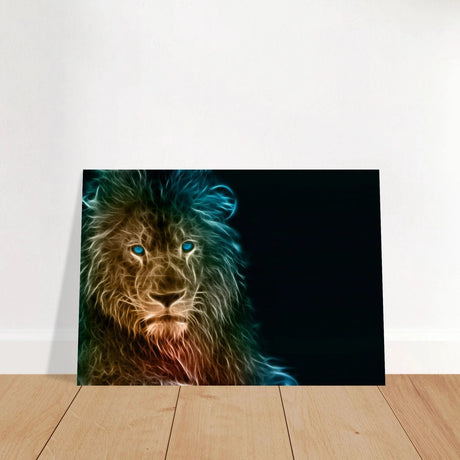 Neon Majesty – Abstract Lion Spirit Wall Art Print - Brushed Aluminum Print - 70x100 cm / 28x40″ - 