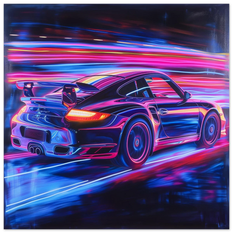 “Neon Velocity” – Futuristic Porsche in Motion Wall Art - Fine Art Poster - 50x50 cm / 20x20″ - 
