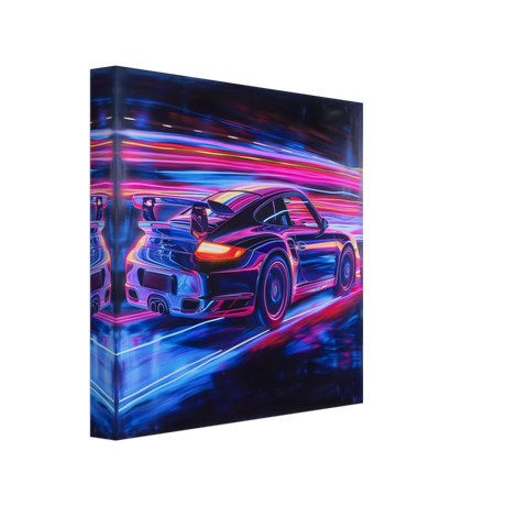 “Neon Velocity” – Futuristic Porsche in Motion Wall Art - Canvas - 20x20 cm / 8x8″ - 