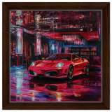 Neon Velocity – The Art of Speed & Luxury | Wall art print - Framed Canvas - 30x30 cm / 12x12″ - Dark wood frame