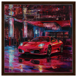 Neon Velocity – The Art of Speed & Luxury | Wall art print - Framed Canvas - 60x60 cm / 24x24″ - Dark wood frame