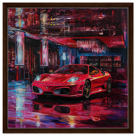 Neon Velocity – The Art of Speed & Luxury | Wall art print - Framed Canvas - 60x60 cm / 24x24″ - Dark wood frame