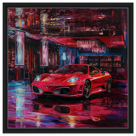 Neon Velocity – The Art of Speed & Luxury | Wall art print - Framed Canvas - 60x60 cm / 24x24″ - Black frame