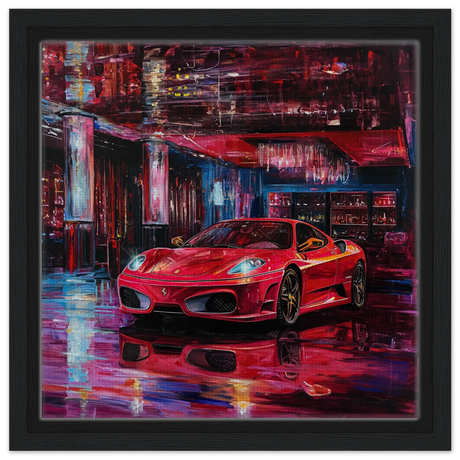 Neon Velocity – The Art of Speed & Luxury | Wall art print - Framed Canvas - 30x30 cm / 12x12″ - Black frame