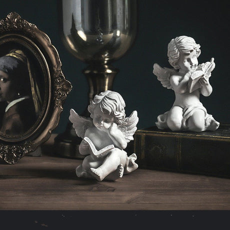 Nordic creative character angel plaster sculpture - QA pair - Reading angel - 