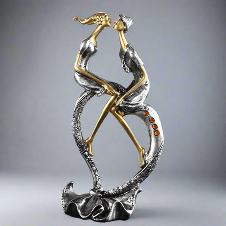 Nordic Dancer Resin Handicraft Sculpture – Elegant Home Decor Accent - Gold and Silver - 