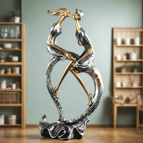 Nordic Dancer Resin Handicraft Sculpture – Elegant Home Decor Accent - Gold and Silver - 