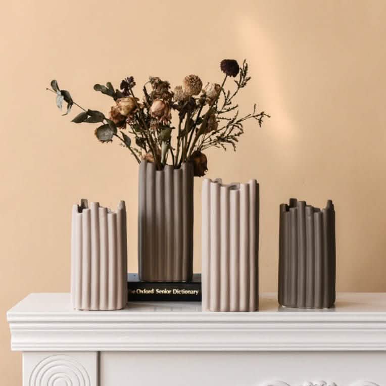Nordic Modern Ceramic Irregular Vases – Minimalist Decorative Home Accents - L - Dark Grey - 
