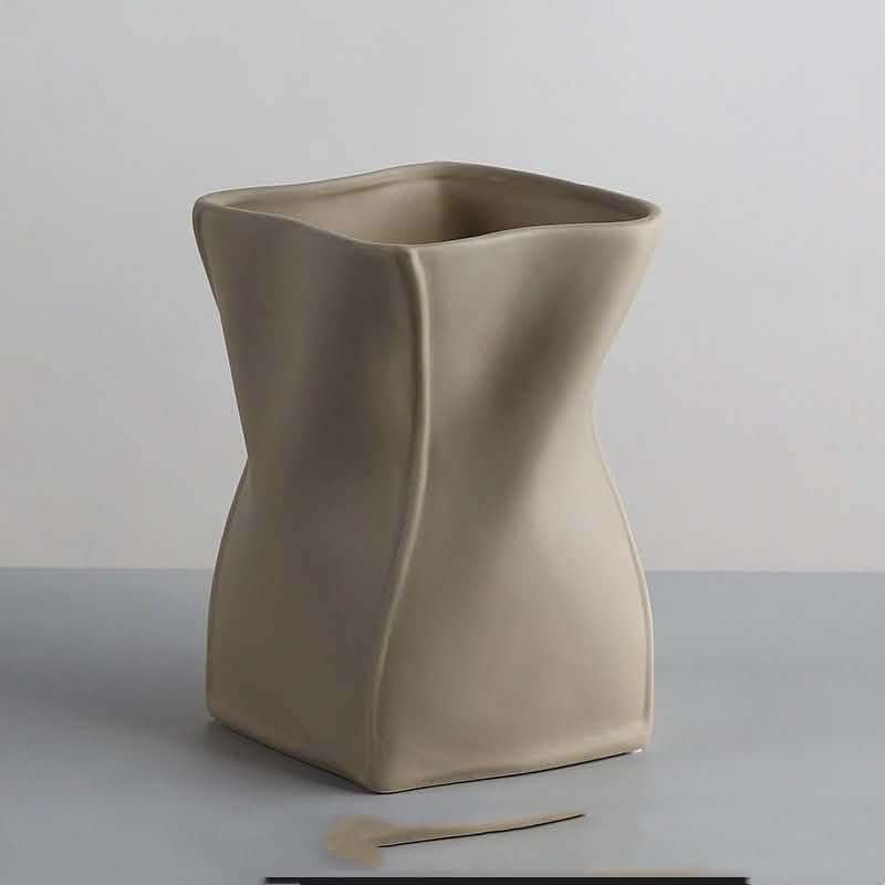 Nordic Morandi Ceramic Vase – Minimalist Decorative Vases for Modern Home - Khaki Sculpted Vase - 