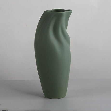 Nordic Morandi Ceramic Vase – Minimalist Decorative Vases for Modern Home - Green Wave Vase - 