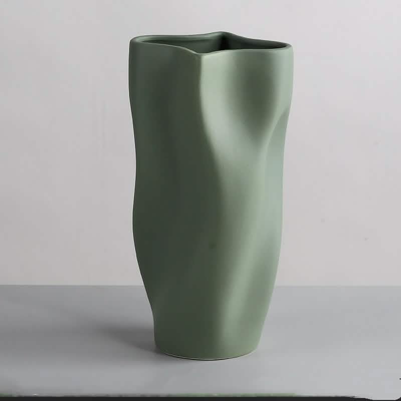 Nordic Morandi Ceramic Vase – Minimalist Decorative Vases for Modern Home - Green Wide Curve Vase - 