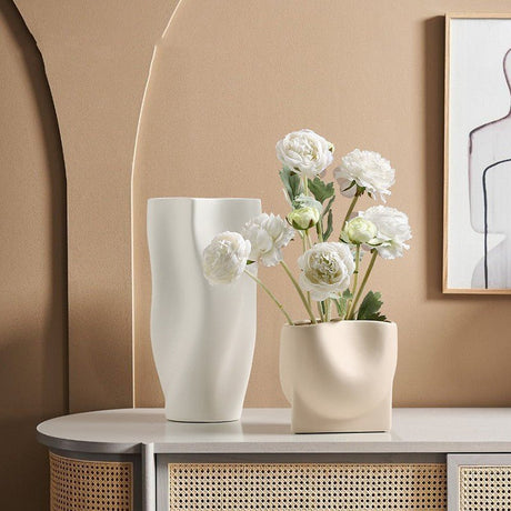 Nordic Morandi Ceramic Vase – Minimalist Decorative Vases for Modern Home - Beige Tall Cylinder Vase - 