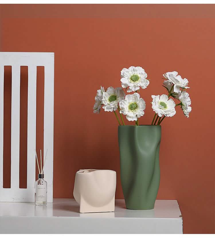 Nordic Morandi Ceramic Vase – Minimalist Decorative Vases for Modern Home - Beige Tall Cylinder Vase - 