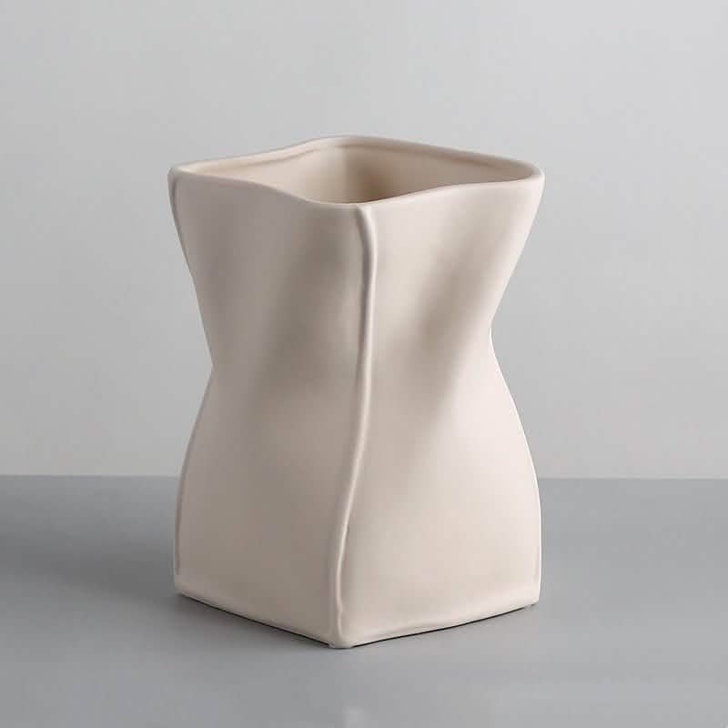 Nordic Morandi Ceramic Vase – Minimalist Decorative Vases for Modern Home - Beige Sculpted Vase - 