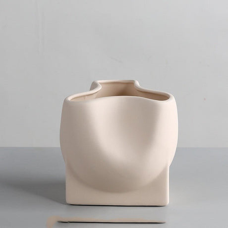 Nordic Morandi Ceramic Vase – Minimalist Decorative Vases for Modern Home - Beige Mini Cylinder Vase - 