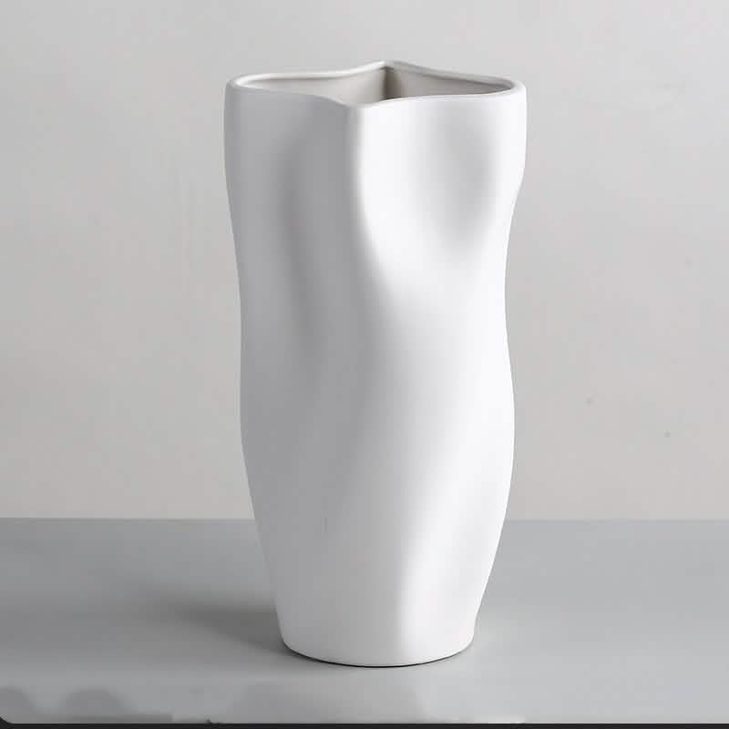 Nordic Morandi Ceramic Vase – Minimalist Decorative Vases for Modern Home - White Rounded Vase - 