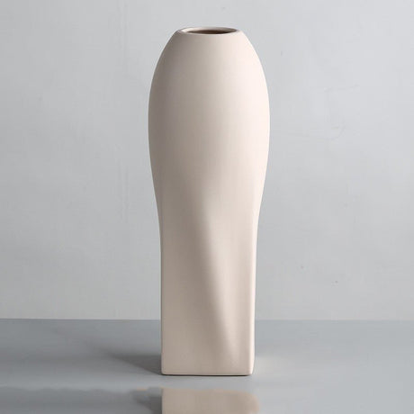 Nordic Morandi Ceramic Vase – Minimalist Decorative Vases for Modern Home - Beige Tall Cylinder Vase - 