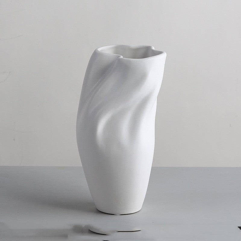 Nordic Morandi Ceramic Vase – Minimalist Decorative Vases for Modern Home - White Modern Wave Vase - 